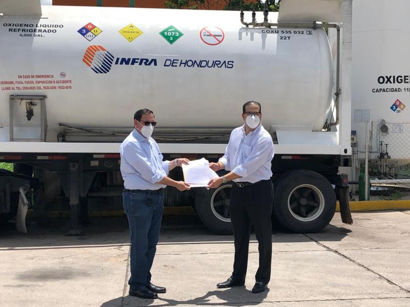 Infra de Honduras dona oxígeno de grado médico y reafirma porque somos el oxígeno de Honduras